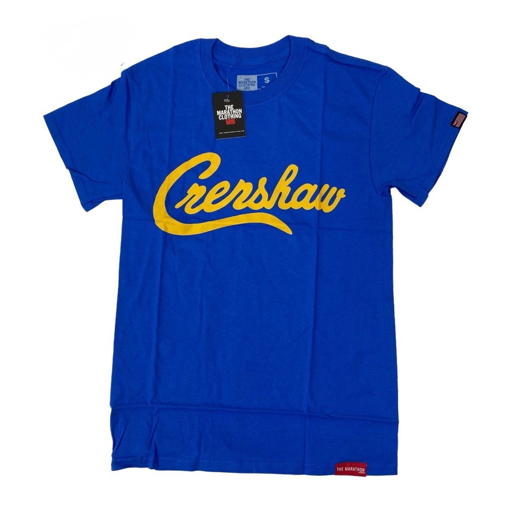 The Marathon Clothing Crenshaw T-Shirt Mens Small Blue Yellow Nipsey Hussle TMC